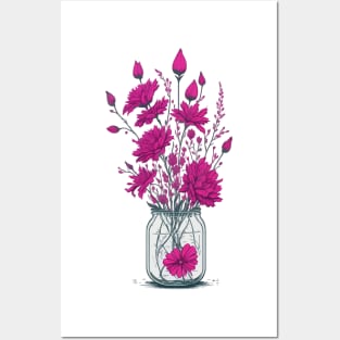 Fuchsia Flowers in a Mason Jar Posters and Art